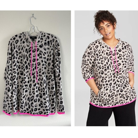 Charter Club Cashmere Cheetah Print Hoodie, Large - Picture 1 of 10